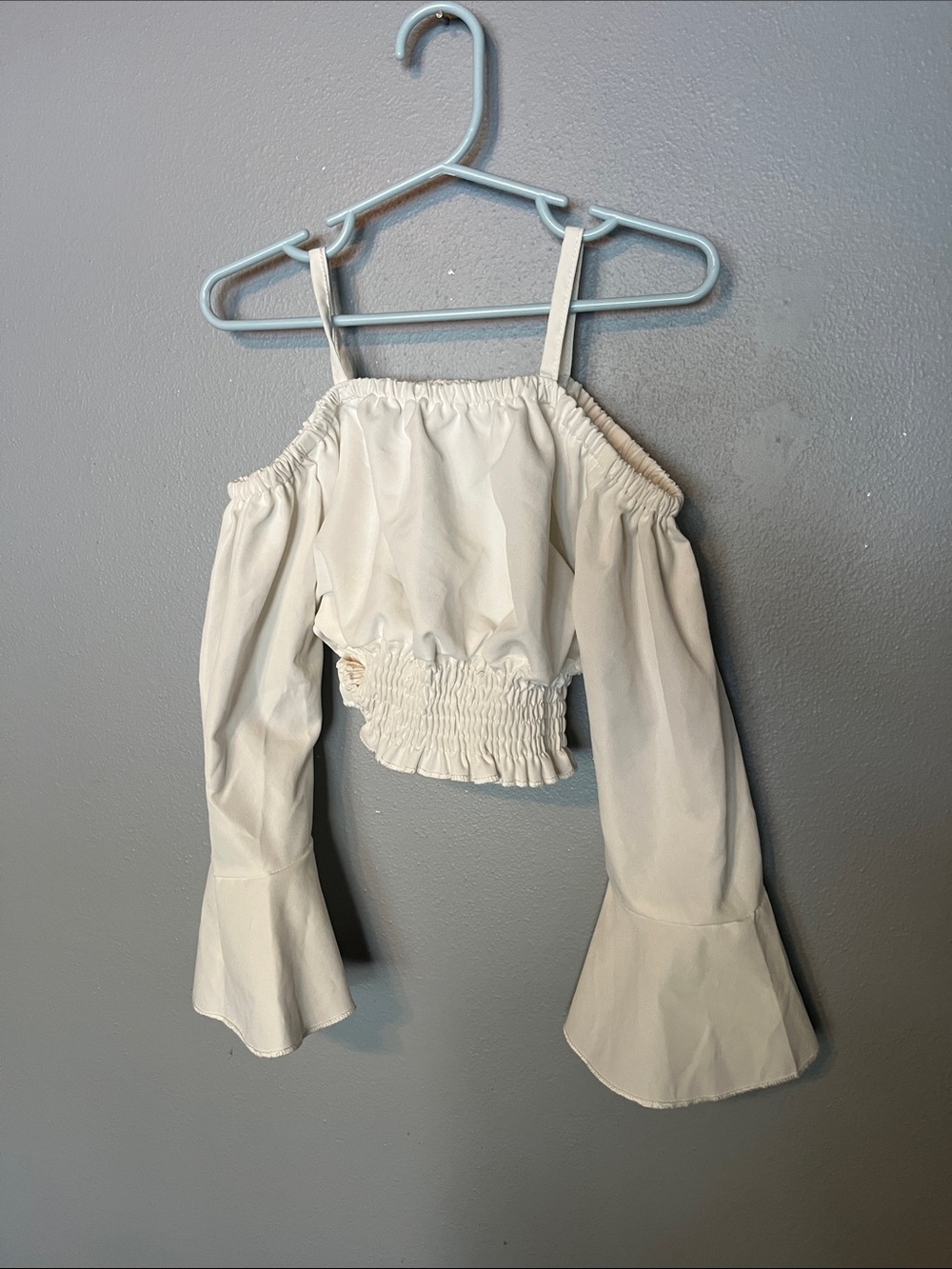 Girls White Off-Shoulder Smocked Crop Top